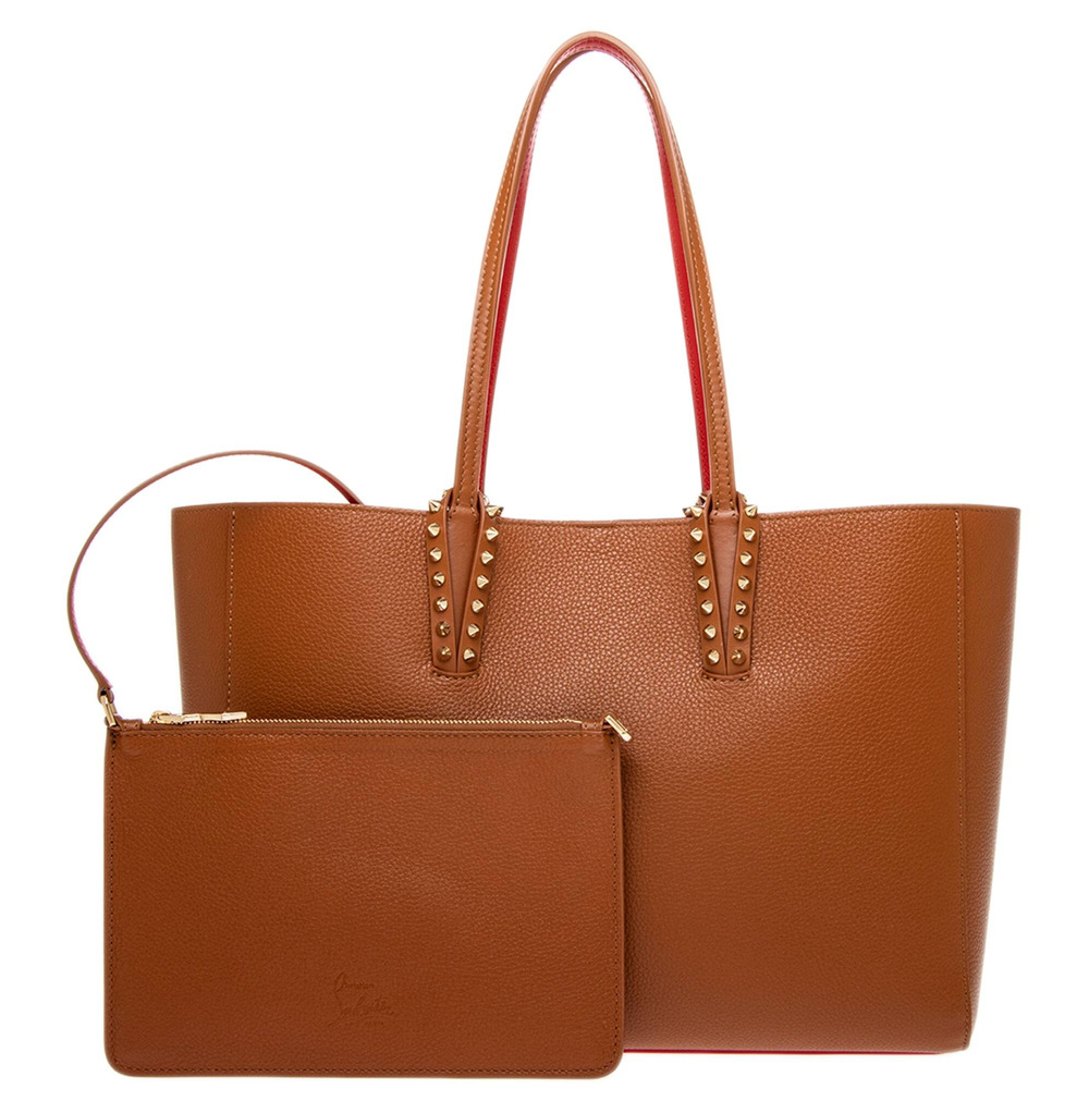 Christian Louboutin Cabata Small Tote Cuoio Brown Leather Gold Stud Shoulder Bag